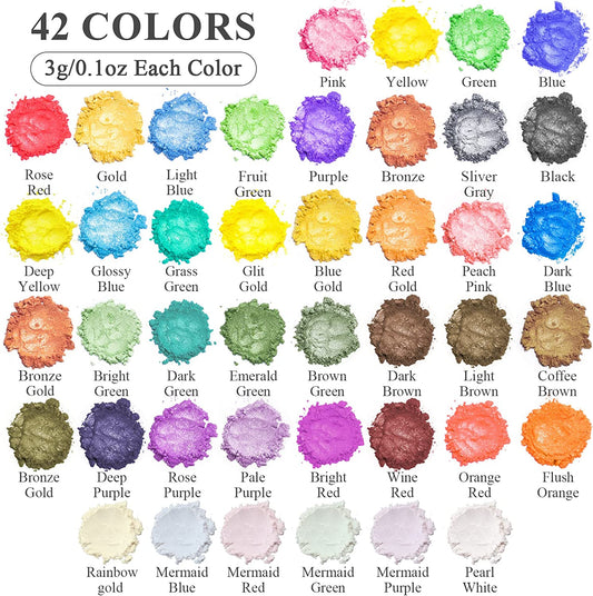 Mica Powder for Epoxy Resin 42 Colors 0.18oz/5g Jars Mica Glitter Powder Spoons