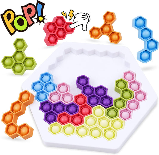 Hexagon Jigsaw Puzzle Pop Bubble Fidget Sensory Toy Silicone 3D Building Blocks