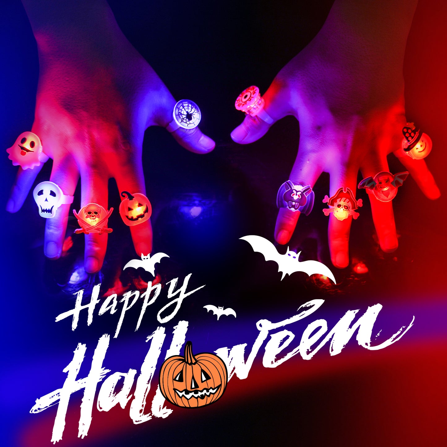 Halloween LED Light Jelly Ring Toys 50PCS Glow-In-The-Dark Party Favors Flashing