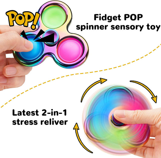 Fidget Pack Pop Fidget Finger Spinner 2-In-1 Multicolor 3-Bubble Toy Rainbow