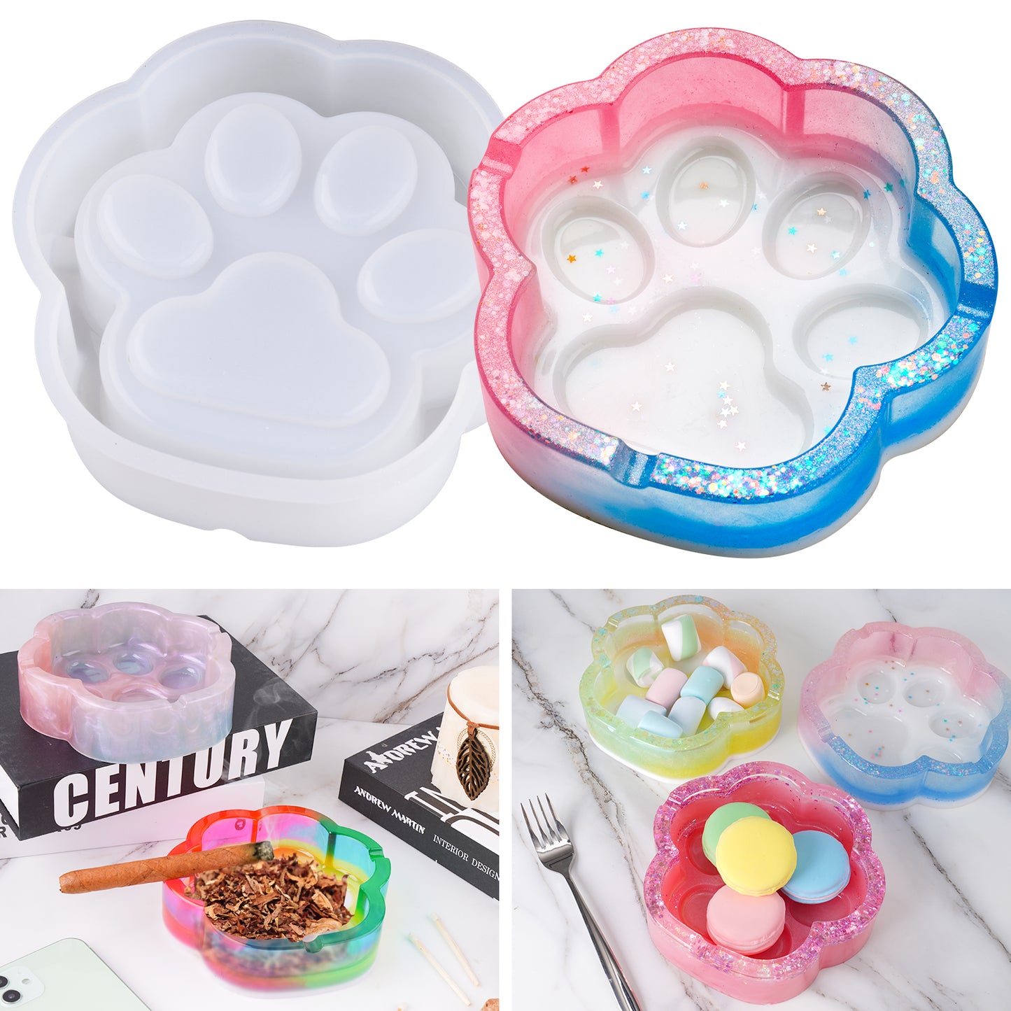 Cat Paw Ashtray/Coaster Epoxy Resin Casting Double-Side Silicone Mold DIY Kit
