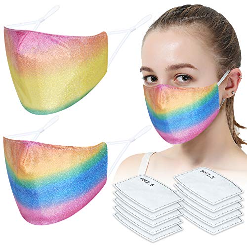 (2 Masks+10 PM2.5 Filters) Fashion Protective s Rainbow Gradient Glitte