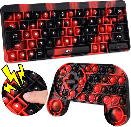 Game Console Silicone Pop Bubble Fidget Sensory Toy Game Controller Keyboard Red