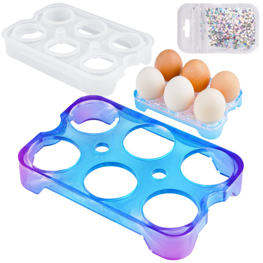 DIY 6-Egg Holder Epoxy Resin Casting Silicone Mold Kit+Star Glitter, 6?”x4?”x1