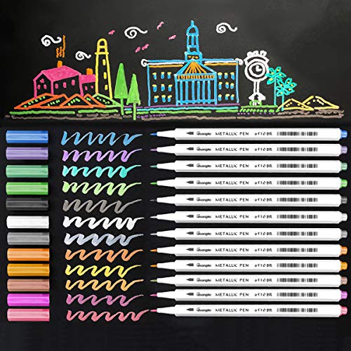 Metallic Marker Pens, 12 Assorted Color Markers Painting Pen for Card Making