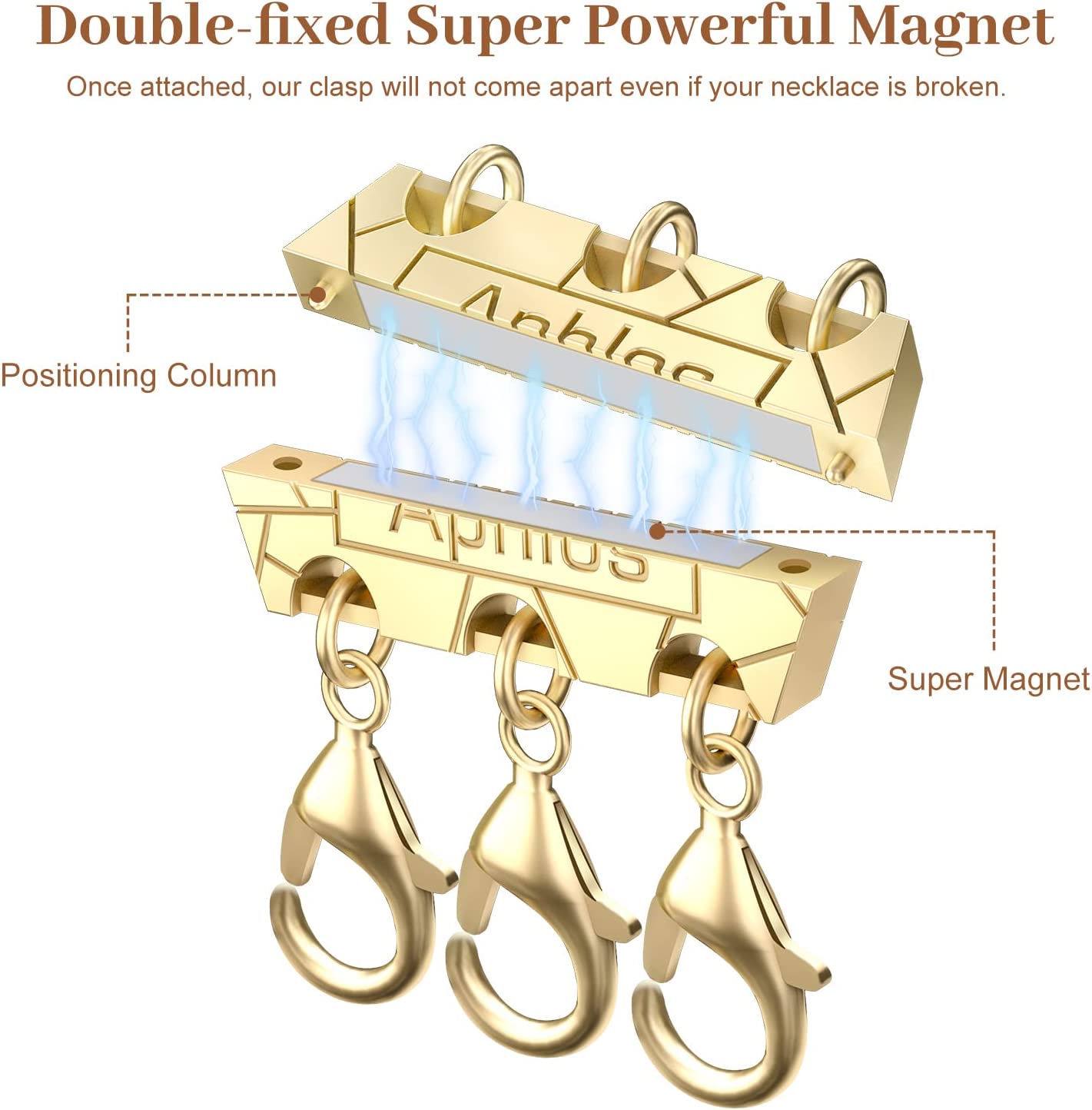 Necklace Layering Magnetic 18K Gold Plated Multistrand 3-Clasp Jewelry Spacers