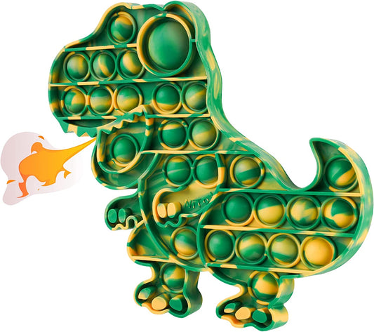 Pop Bubble Fidget Sensory Toy Silicone T-Rex Dinosaur Stress Reduce Green/Yellow