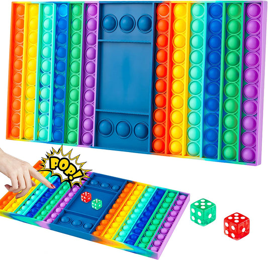 Silicone Push Pop Bubble Fidget Toy Rainbow Game Board 2 Dices Multicolor 12.7x7