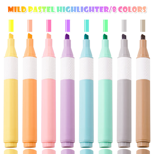 8-Pack Chisel Tip Macaron Color Pastel Highlighters, Quick Dry Water-Based Ink