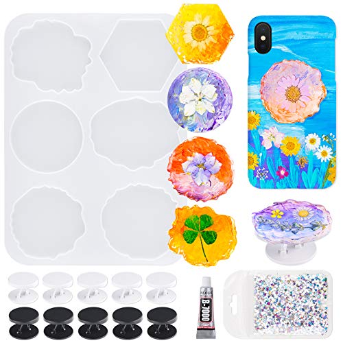 6-Cavity Epoxy Resin Silicone Plaster Phone Stand Grip Top Mold Kit, Irregular