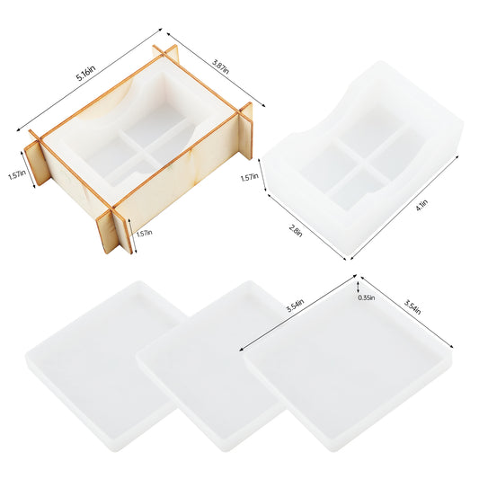 DIY Epoxy Resin Casting Silicone Mold Kit 3PCS Rectangular Coaster Storage Box