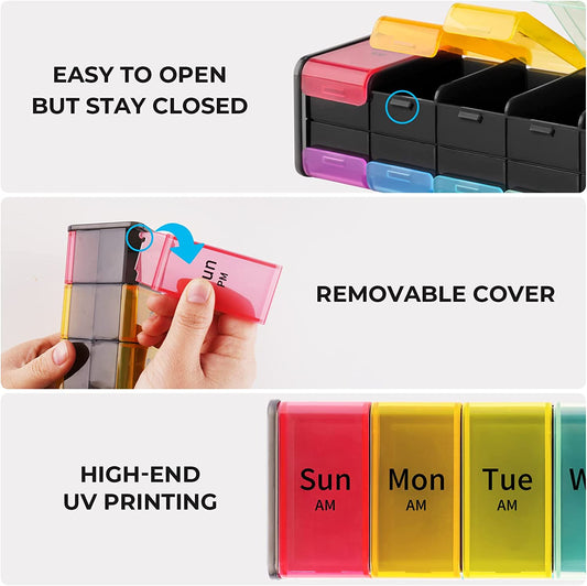 Extra Large Pill Organizer Travel Bag Double-Side 7-Day Pill Holders Multi-Color