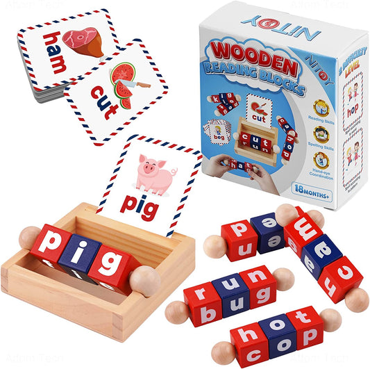 Wooden Reading Blocks 35 Sight Words Flash Cards Kindergarten Learning Activity