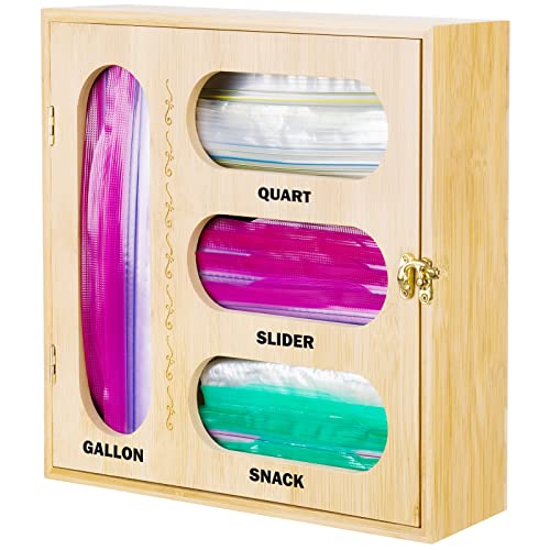 Bamboo Wood Ziplock Bag Storage Organizer with Openable Top Lid for Drawer Mar