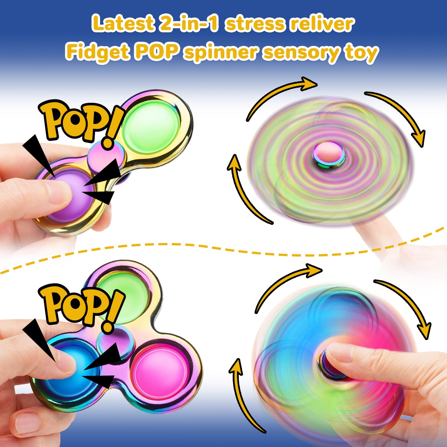 Fidget Pack 2PCS Push Pop Bubble Fidget Spinners 2-in-1 Toys Multicolor 3-Bubb