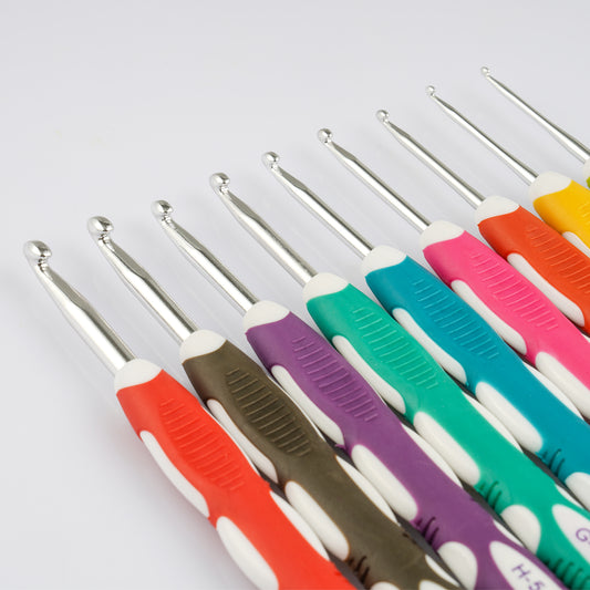 Aluminum Crochet Hook Anti-Slippery Silicone Handle 9PCS 2-6mm 6.4" Color-Code