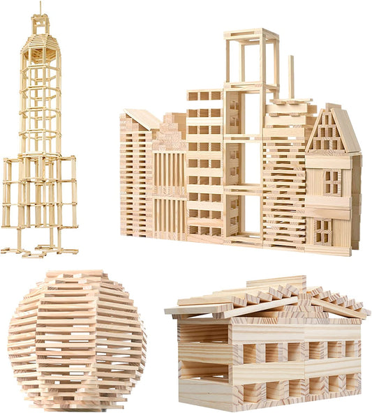 Wooden Plank Building Block 200x Sensory Toy 3D Space Stacking Game Natural Pine