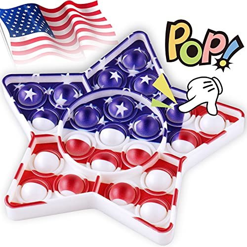 Fidget Pack Star USA Flag Pop Fidget Toy Silicone Sensory Bubble Game July 4th