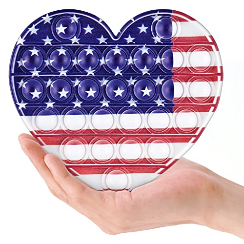 Fidget Pack US Flag Push Pop Fidget Toy Heart Shape Silicone Bubble Game