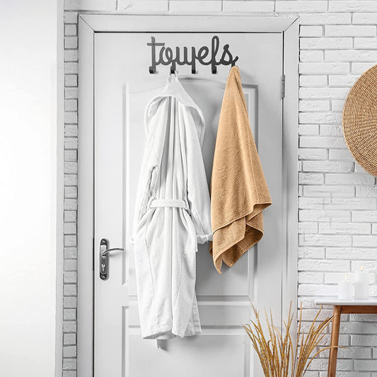 Towel Rack 5 Hooks Wall Mount Bathroom Metal Holder Organizer Space Saving Black