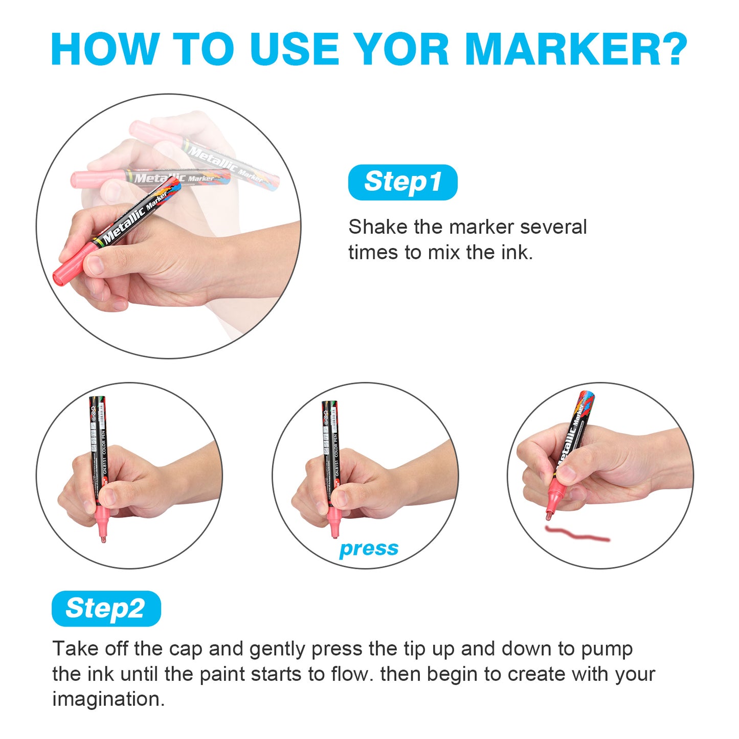 15 Color Assorted Metallic Marker Pens, 3mm Tip Sheen Glitter Painting Pen
