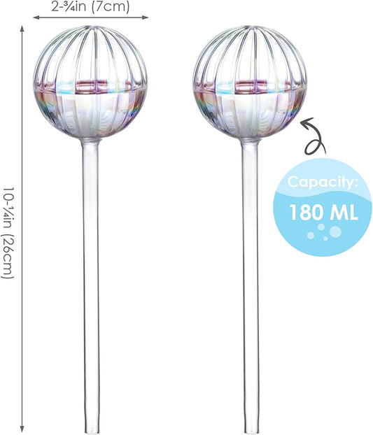 Aqua Spike Self-Watering Bulbs 2PCS 10" Iridescent Pearl Glass Globe Pot Plant