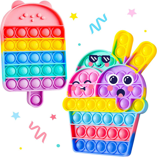 Bubble Pop Fidget Toys Silicone Rainbow Sensory Ice Cream Cup Baby Bear Ice Pop
