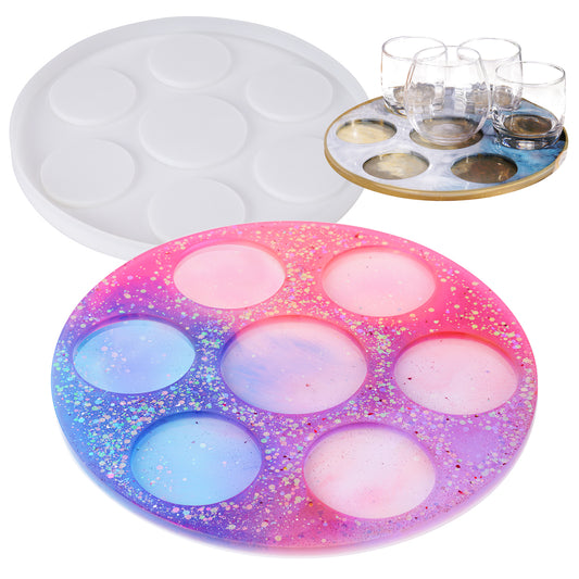 10" Shot Glass Serving Tray Epoxy Resin Silicone Mold Kit with Glitter, 7-Sho