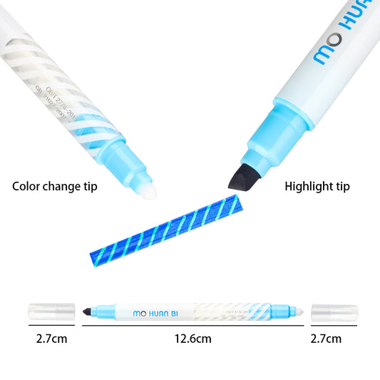 Magic Highlighters Color Changing Marker Pens Dual Tip Chisel Tip 12 Colors Pack
