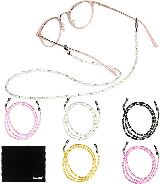 Pearl Eyeglasses Holder Strap Cord 5PC Glasses Retainer Bead String Holder Chain