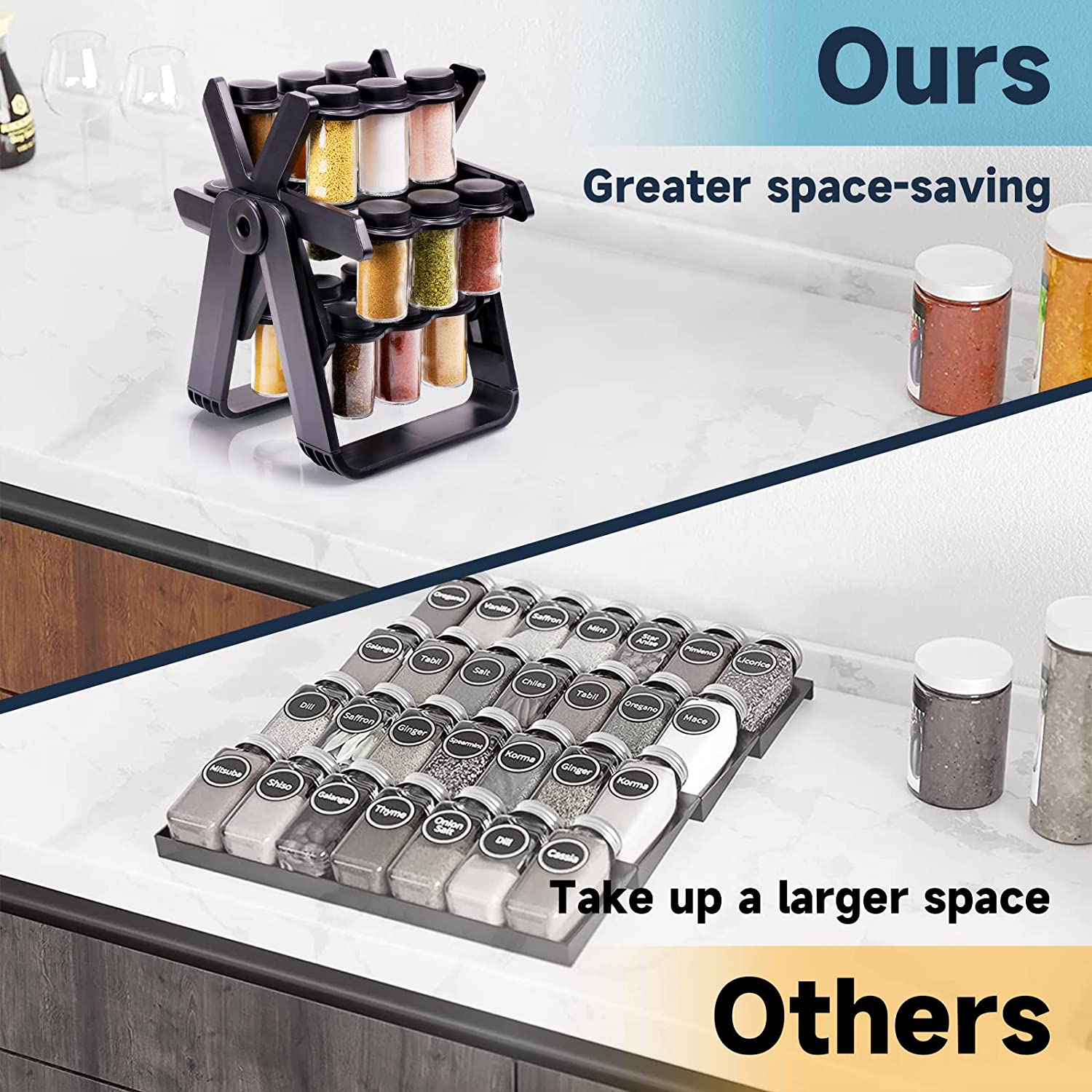 Spin Spice Rack Rotating Spice Rack 18 Jars and Kitchen Labels Spinning Spice Rack Jar ...