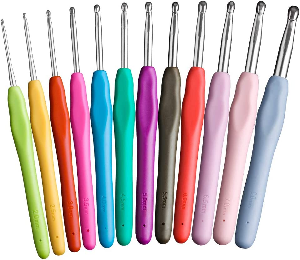 [2mm - 8mm] Crochet Hooks Set Extended Length, Ergonomic Anti-Slippery Handle