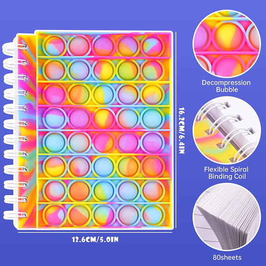 Notebook Pop Bubble Fidget Sensory Toy A6 Journal Pad 80 Sheets Silicone Popper