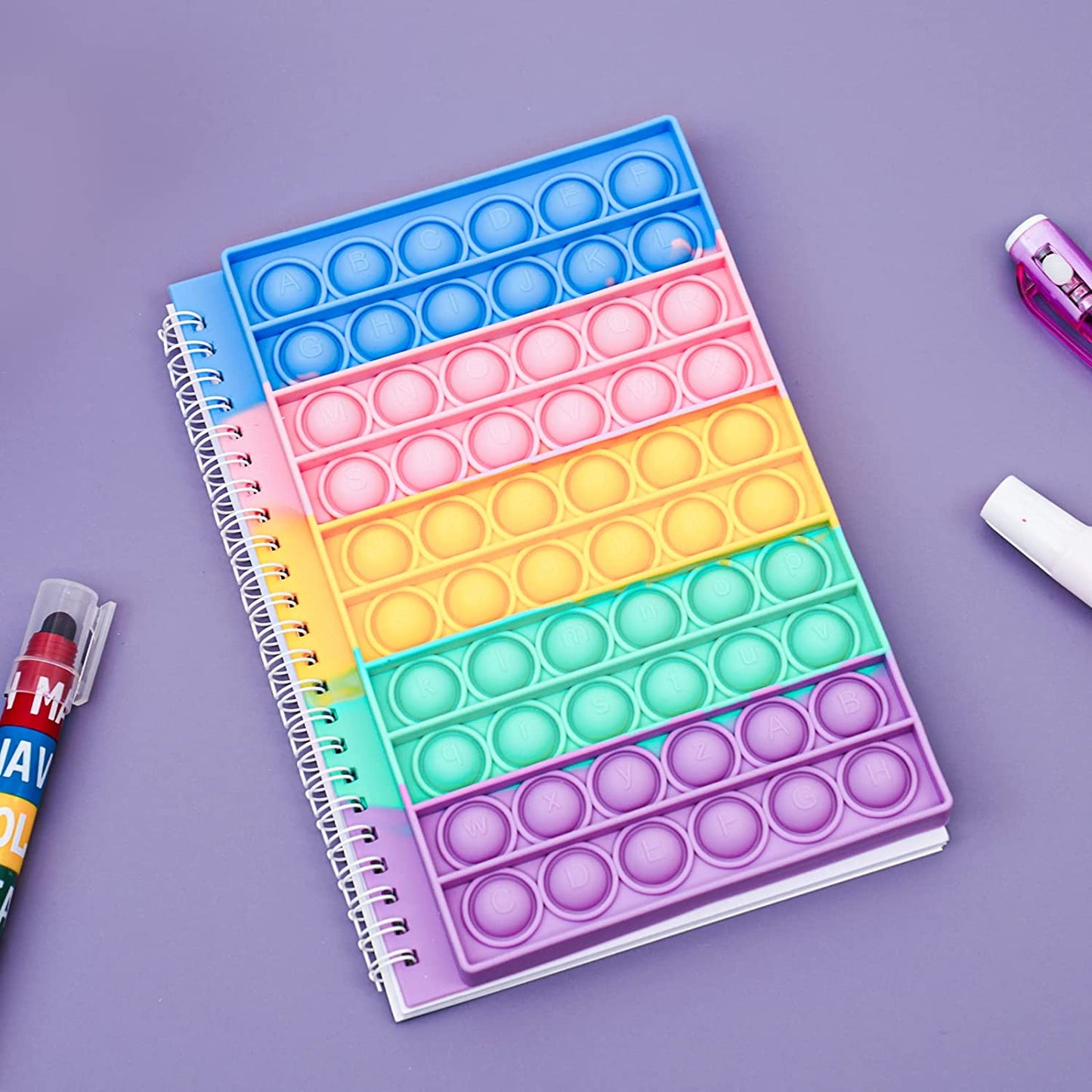 Fidget Toy Spiral Notebook Silicone Push Pop Bubbles A5 Journal 80 She ...