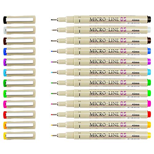 [12 Colors] 0.5 mm Micro-Pen Fineliner Pen Set Ink Pens, Fine Point Liner Pen