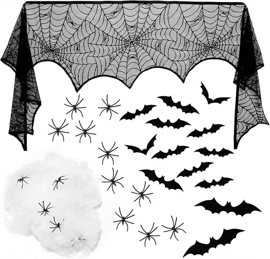 24PC Halloween Home Decoration Party Supply Essentials Large Spiderweb Fireplace