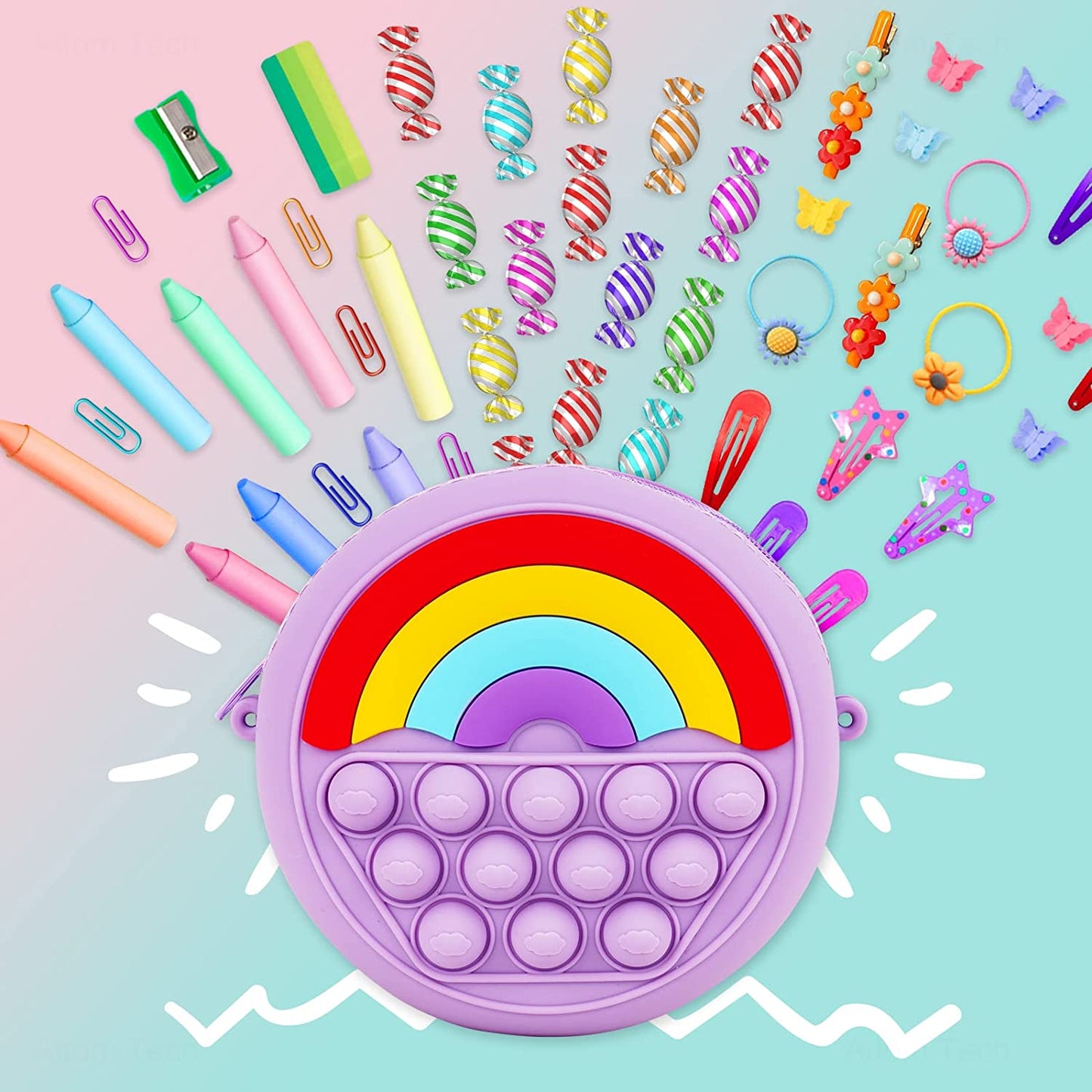 Rainbow Mini Handbag Pop Push Bubble Fidget Sensory Toy Silicone Popper (Purple)