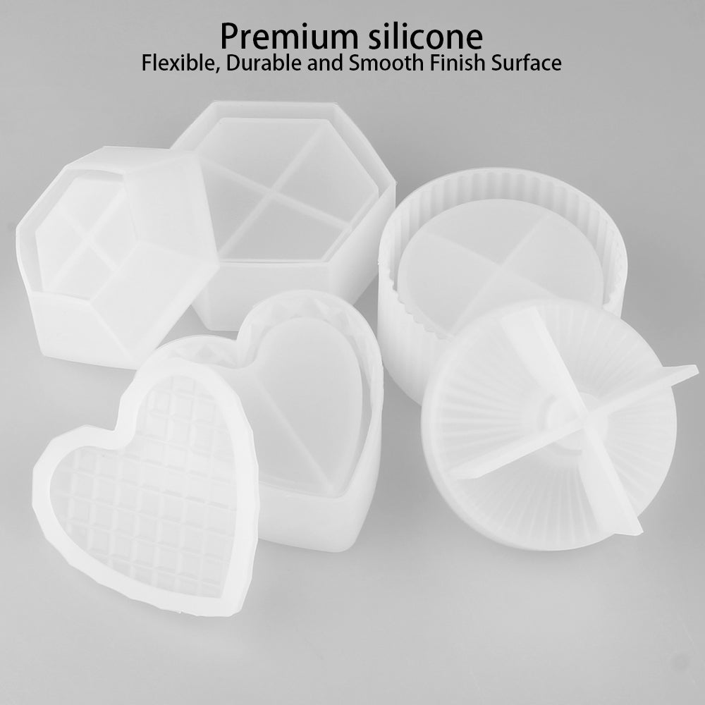 DIY Silicone Resin Mold 3 Shapes Containers with Lids, Jewelry Container Box Hol