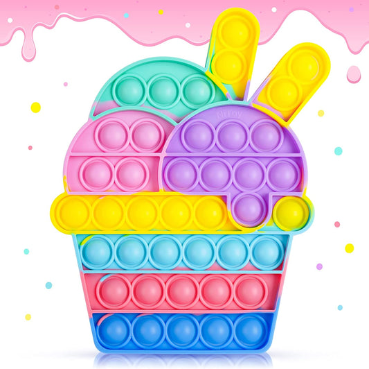 Large Rainbow Ice Cream Ball Silicone Pop Fidget Sensory Multicolor Squeeze Toy