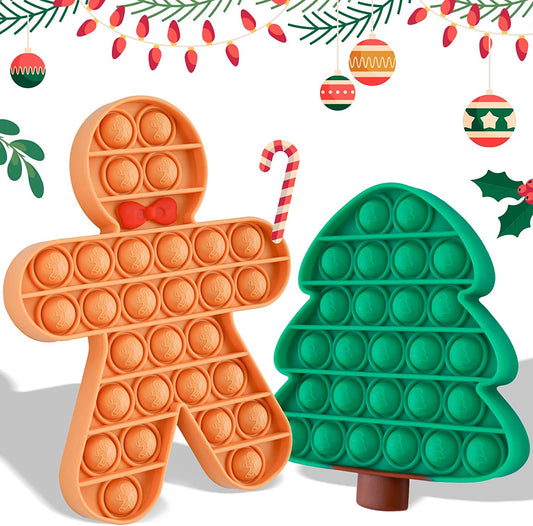 Push Pop Bubble Silicone Fidget Sensory Toys Christmas Tree + Gingerbread Man