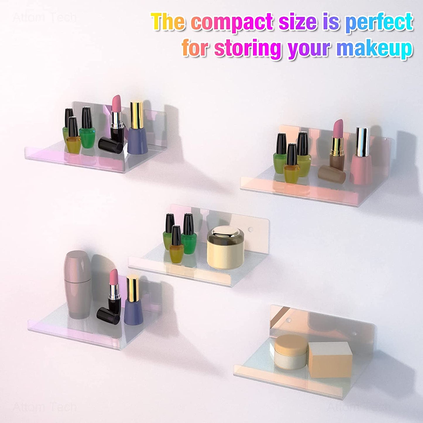 Iridescent Acrylic Floating Shelves with Edge 5PCS Small Wall Mounted 4.3"x3.5"