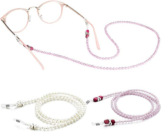 Pearl Eyeglasses Holder Strap Cords 2PCS Eyeglass Retainer Pink Beaded Strings