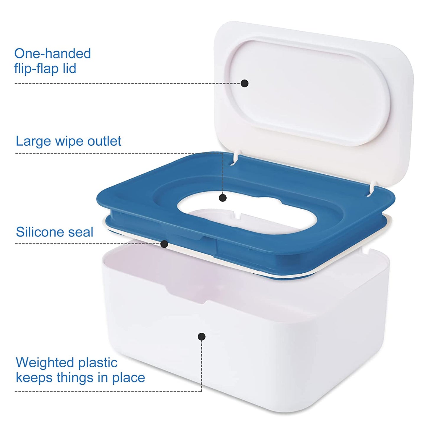 Sealed Wet Wipe Dispenser with Lid Large Capacity Baby Wipe Storage Box (Blue)
