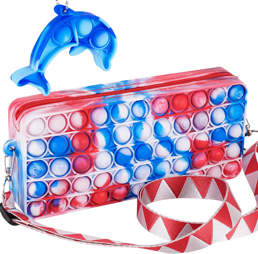 Push Pop Bubble Purse Fidget Sensory Toy Dolphin Pop Keychain Multicolor Handbag