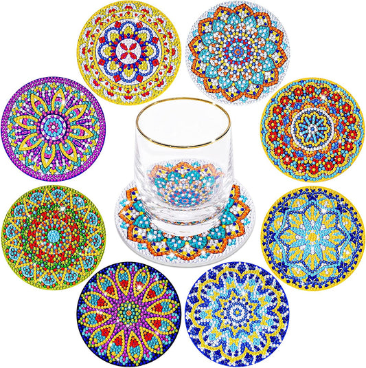 Mandala Coasters Diamond Painting Kits 8PCS Arts Crafts Kit for Adults and Kids