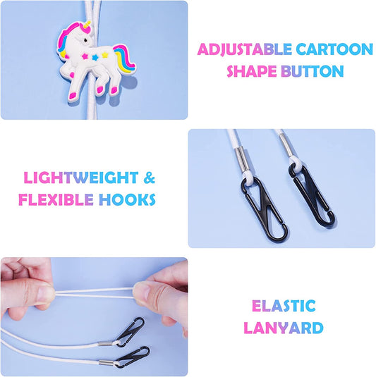 8PCS Adjustable Lanyards 13" Cartoon Elastic Mask Extension Cord Clips