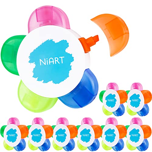 NiArt 8PCS Petal Highlighter Flower Shape Fluorescent Watercolor Marker Pens