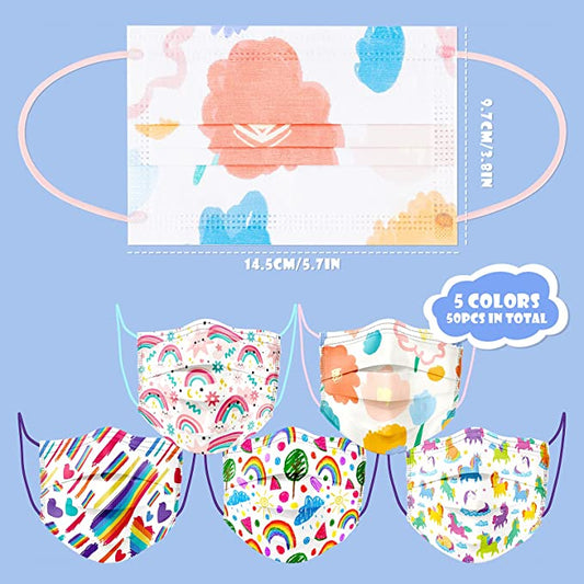 50PCS Kids Watercolor Rainbow Single Wrap Disposable Cute Unicorn Heart Flower