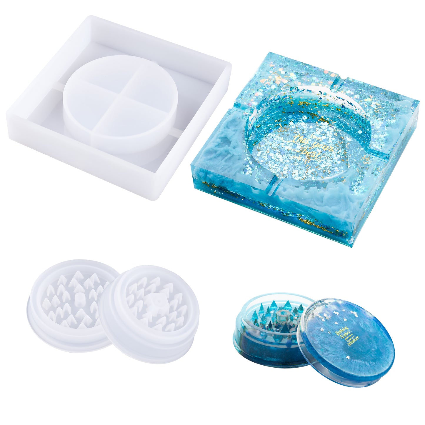 Epoxy Resin DIY Casting Silicone Mold Kit 2.87" Herb Grinder+5" Large Square A