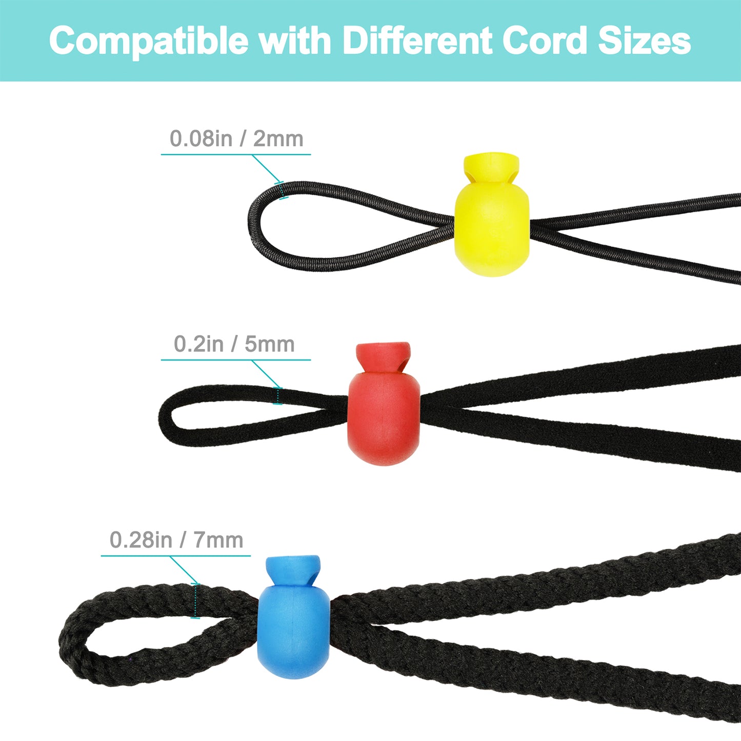 100PCS 10 Assorted Colors Spring-Loaded Plastic Round Bubble Cord Lock for Earl